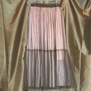 SooLinen Pink Ruffled Tulle Skirt with Brown